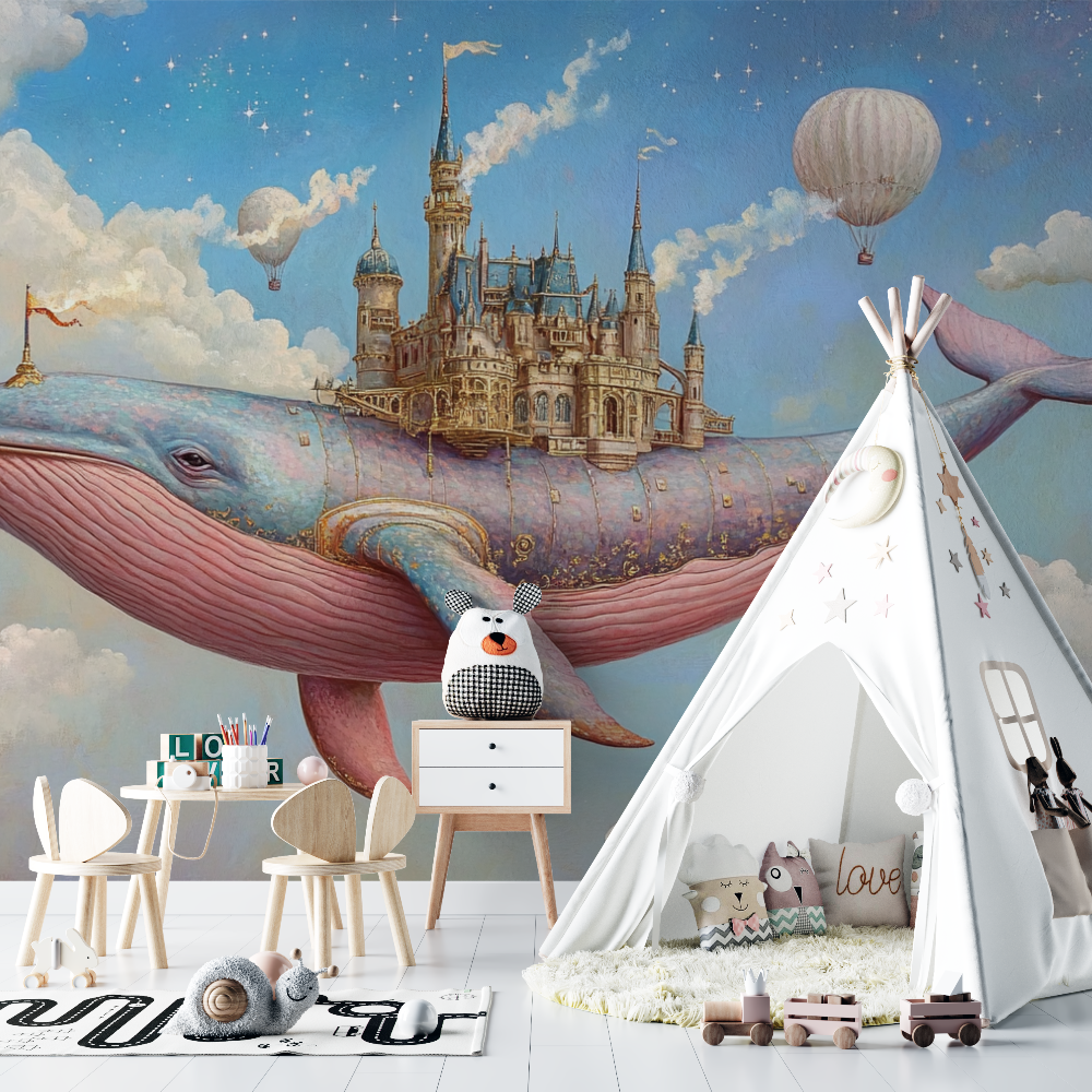 Whale Flying Wallpaper and Castle | Murals Wallpaper