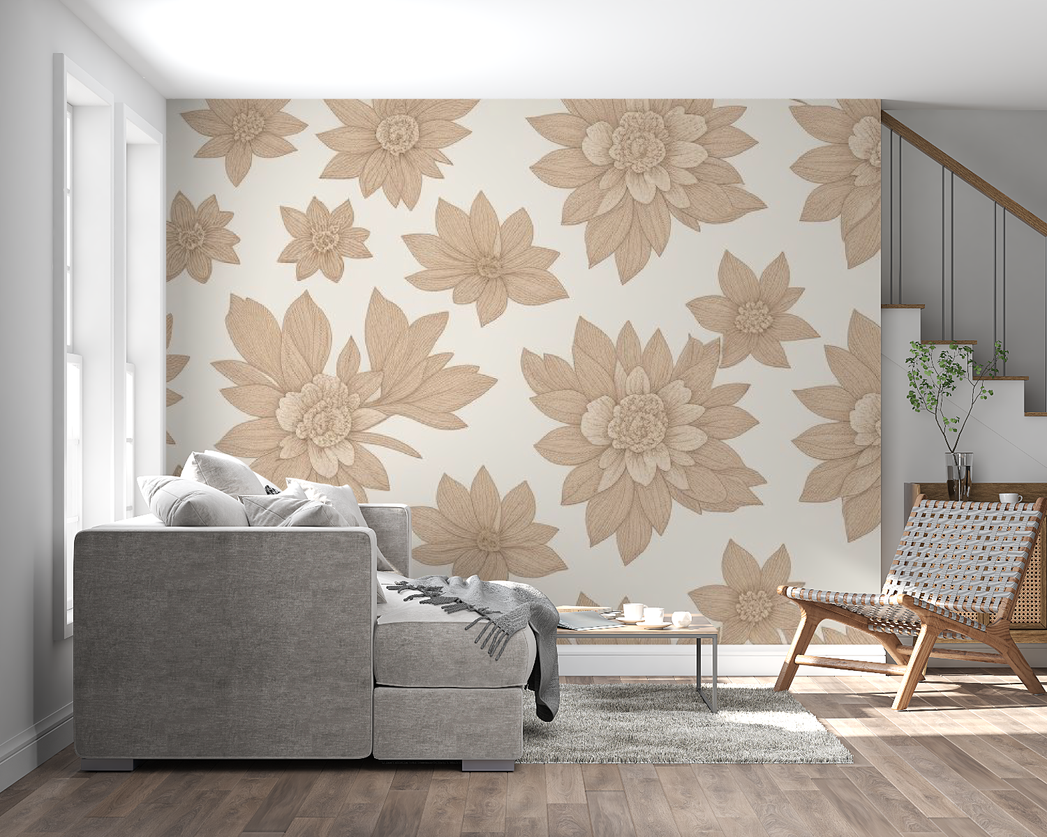 Soft Taupe Floral Cocooning Wallpaper | Murals Wallpaper