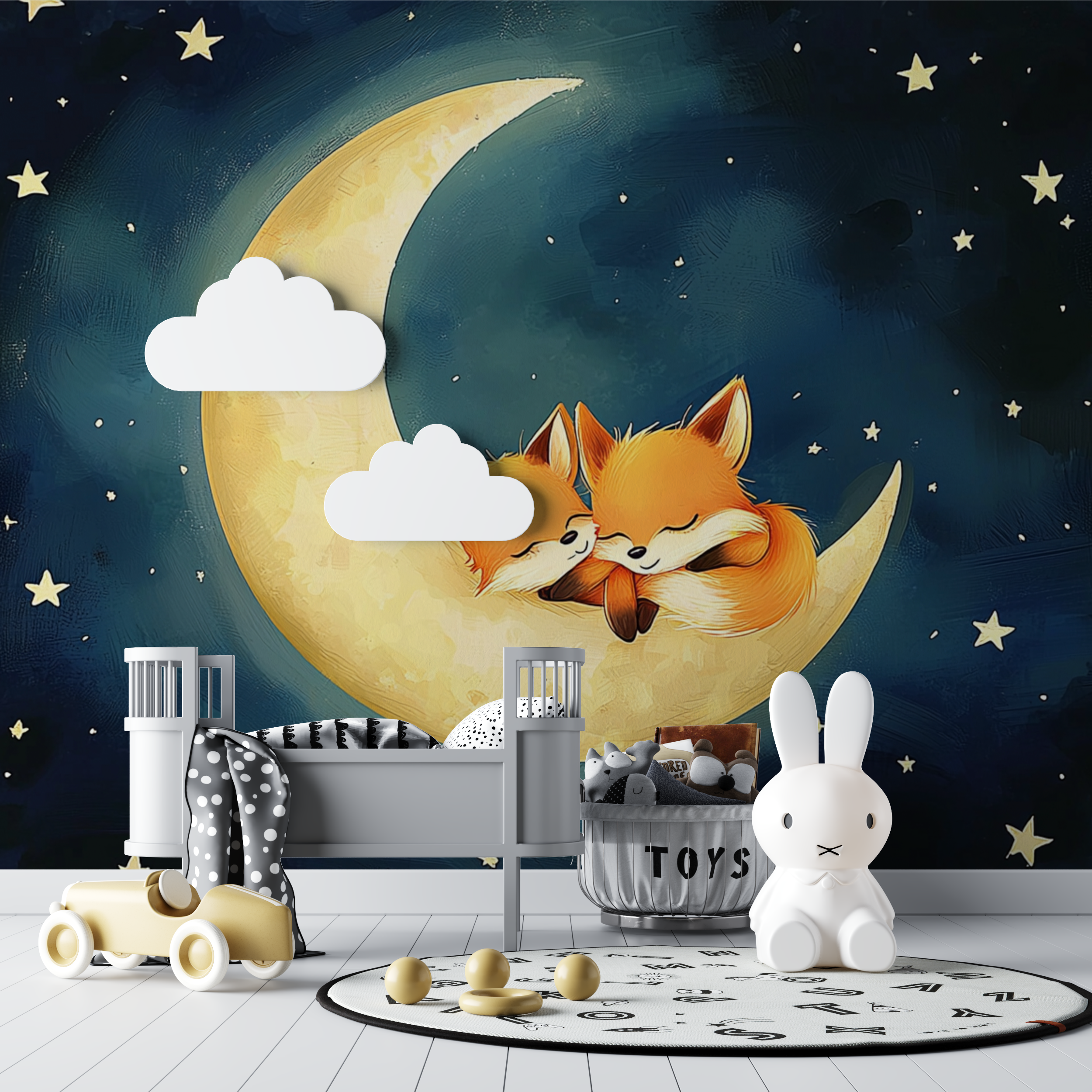 Dunkelblaues schlafender Fuchs-Wandbild | Murals Wallpaper