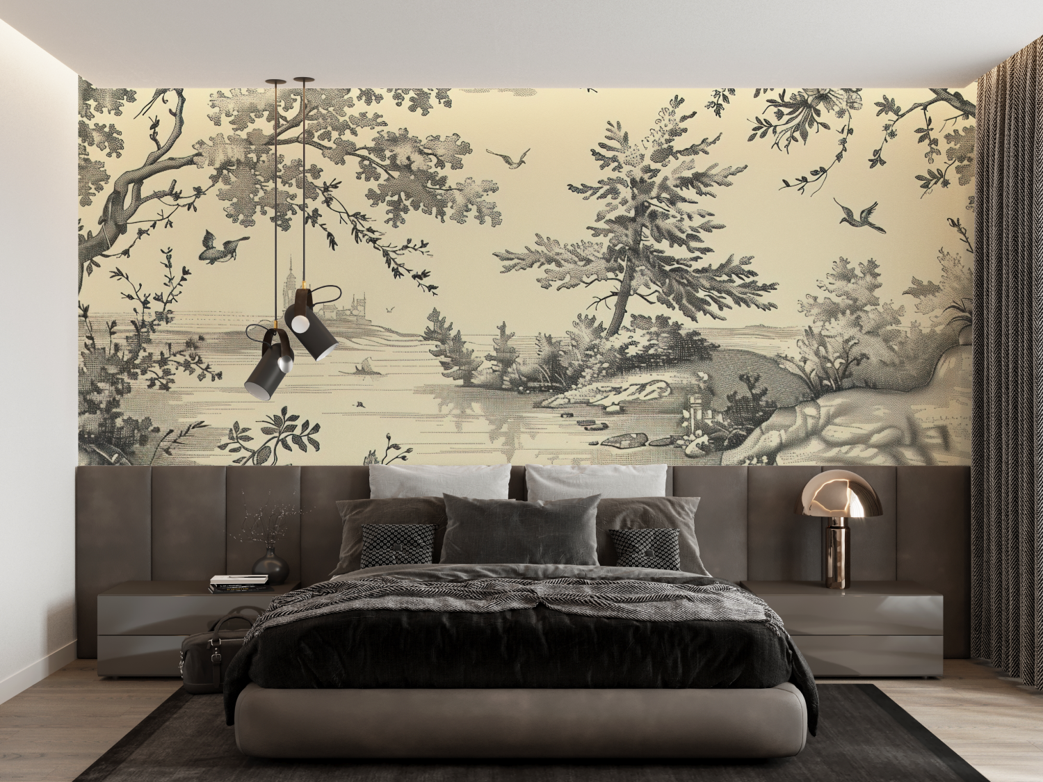 Black Toile de Jouy Wallpaper | Murals Wallpaper