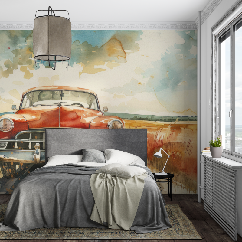 Vintage Car Watercolor Wallpaper | Murals Wallpaper