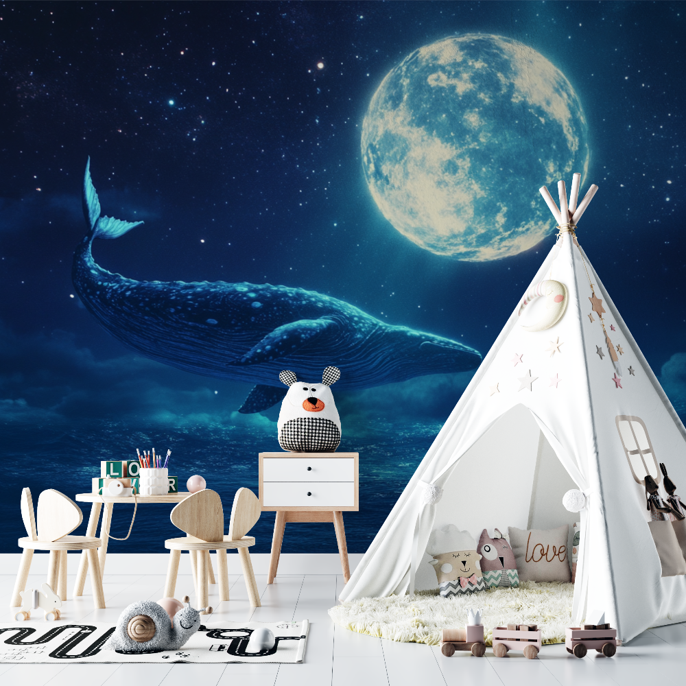 Whale and Moon Wallpaper | Murals Wallpaper