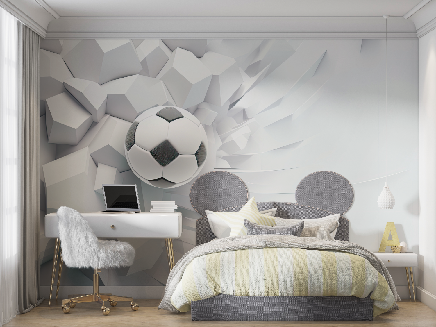 3D White Soccer Wallpaper | Murals Wallpaper