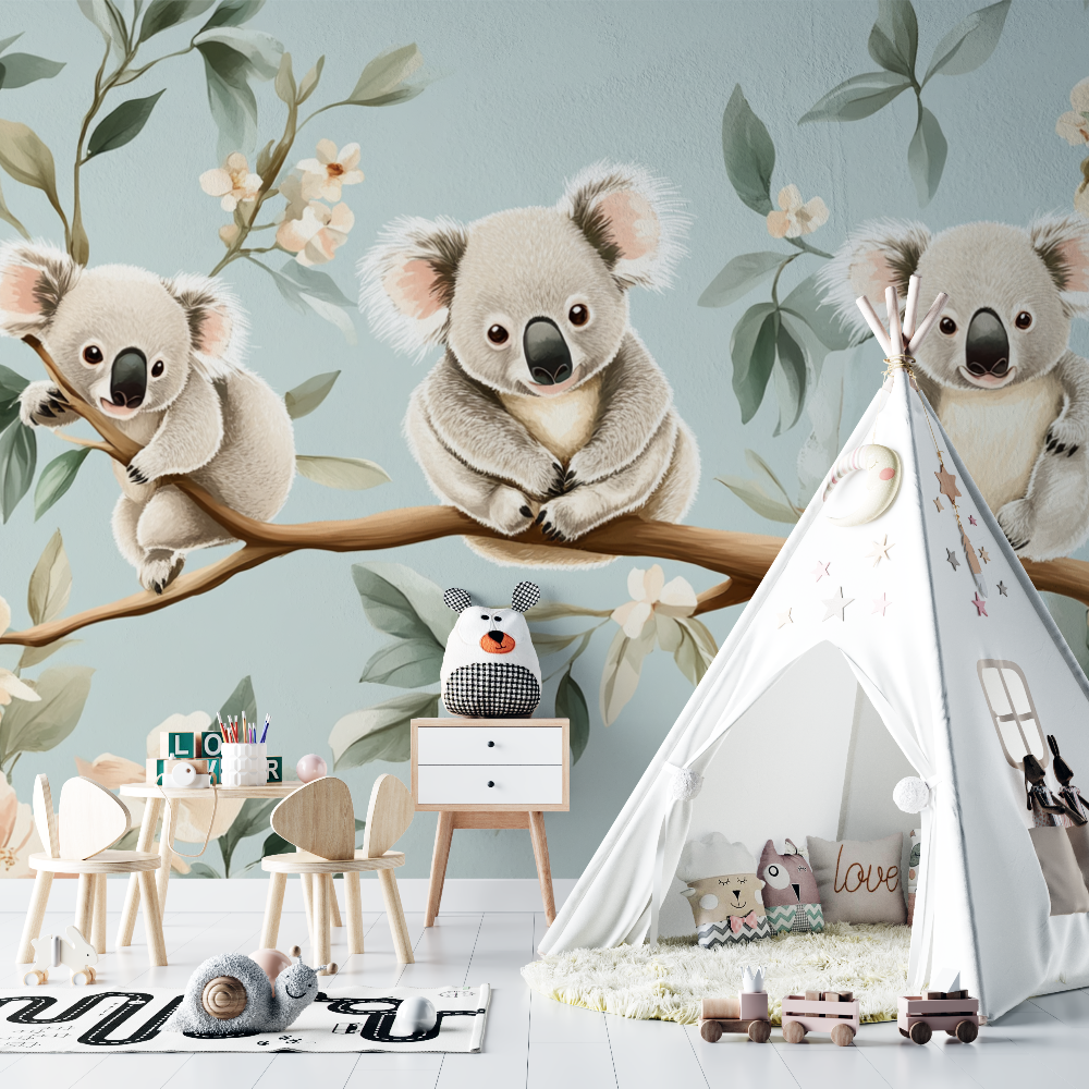 Koala Wallpaper on a Floral Swing | Murals Wallpaper