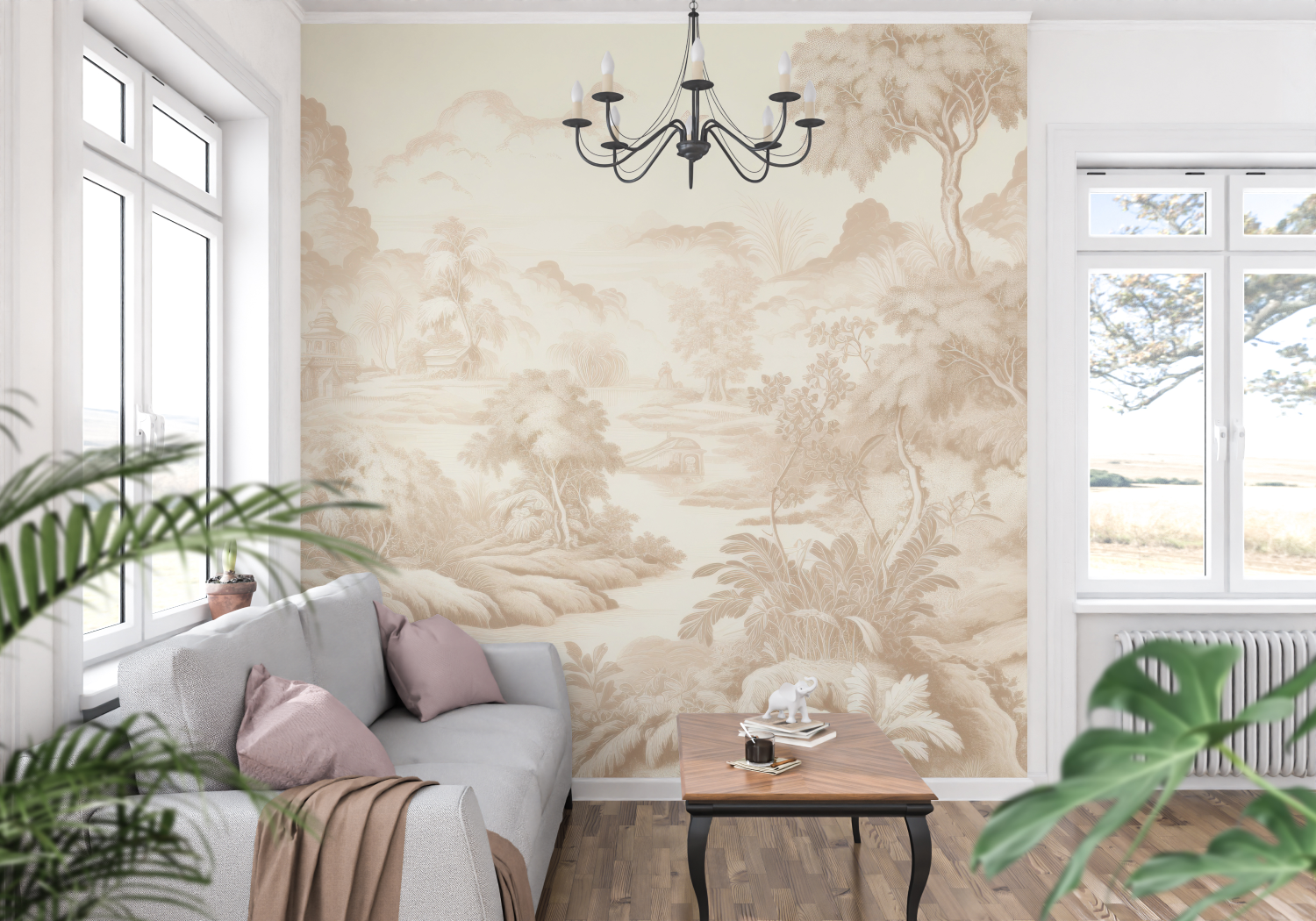Beige Toile De Jouy Wallpaper | Murals Wallpaper