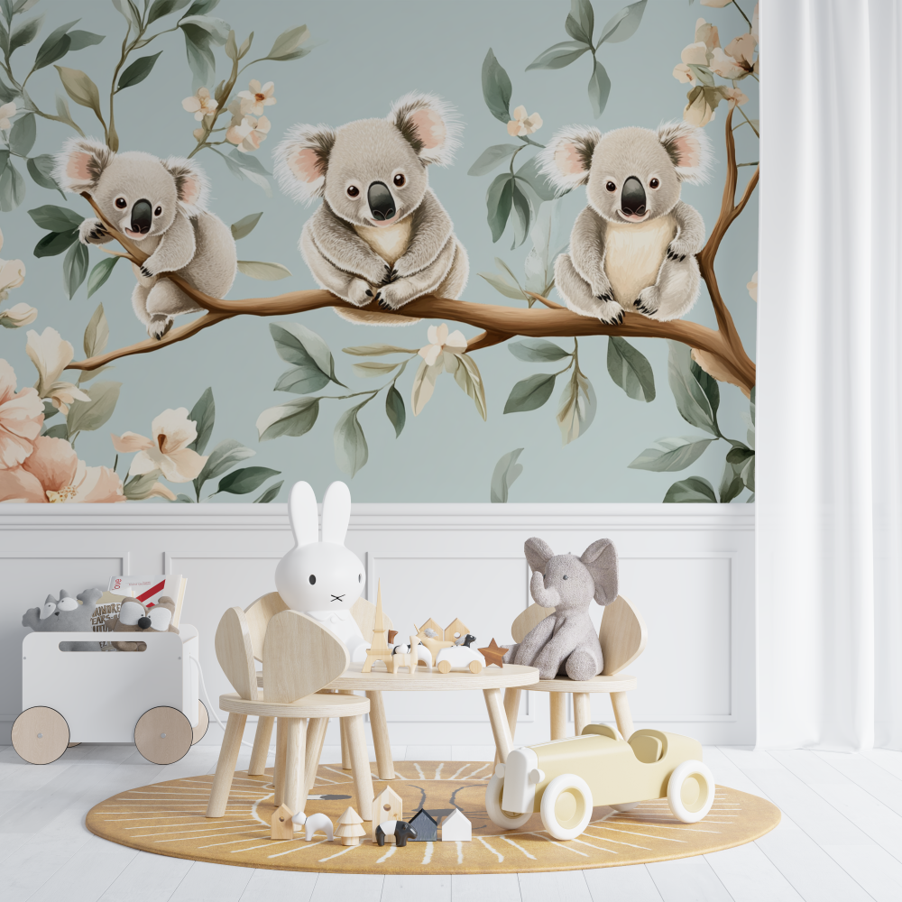 Koala Wallpaper on a Floral Swing | Murals Wallpaper