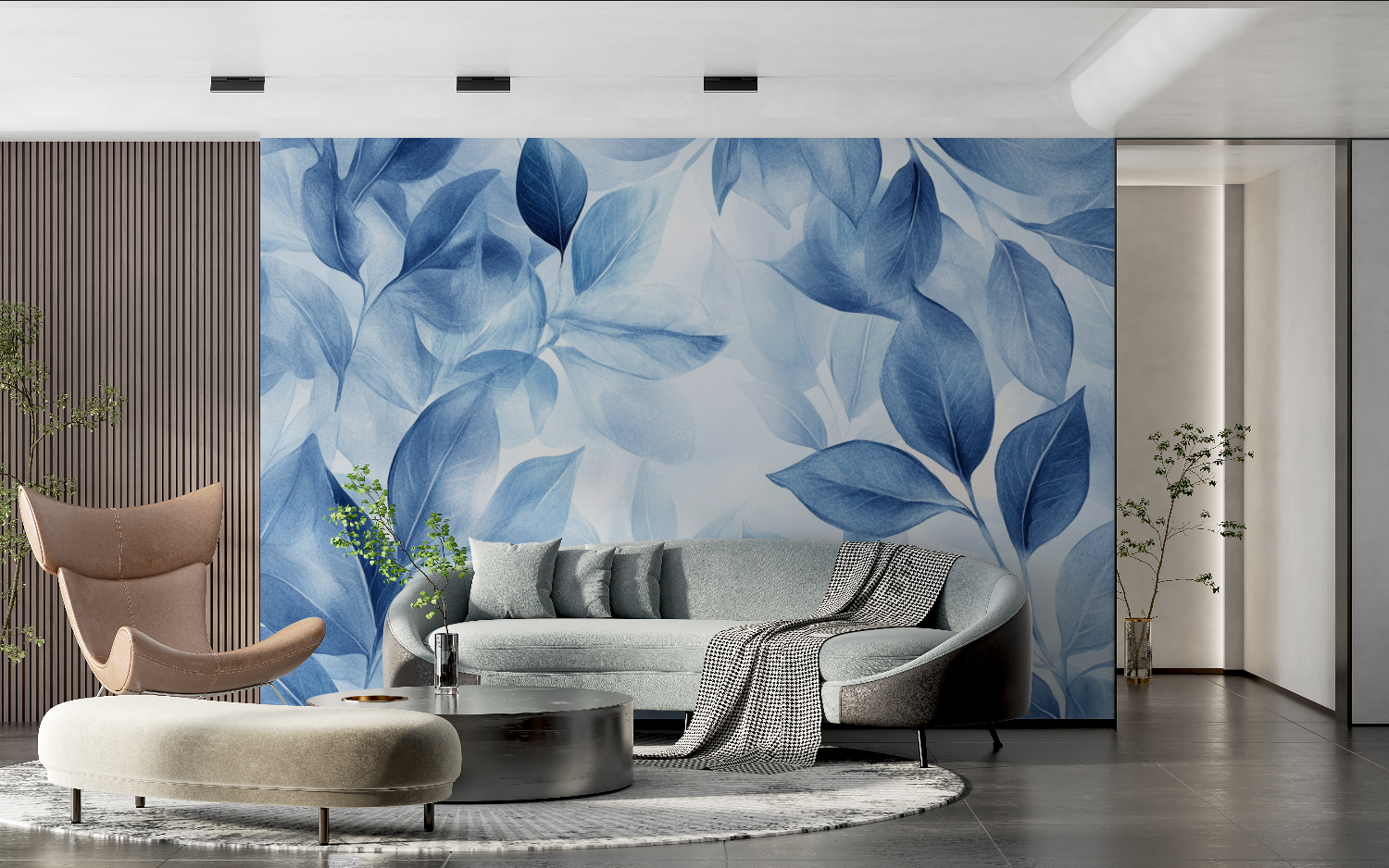 Abstract Blue Leaves Watercolor Wallpaper | Murals Wallpaper