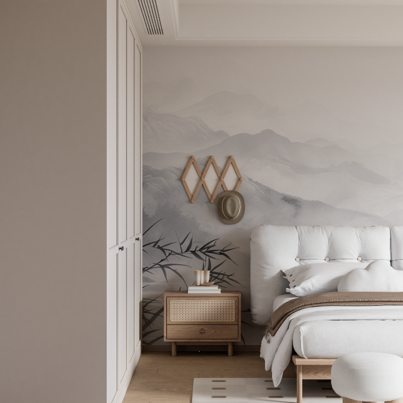 Artistic Mountain Wallpaper Annecy Gray | Murals Wallpaper