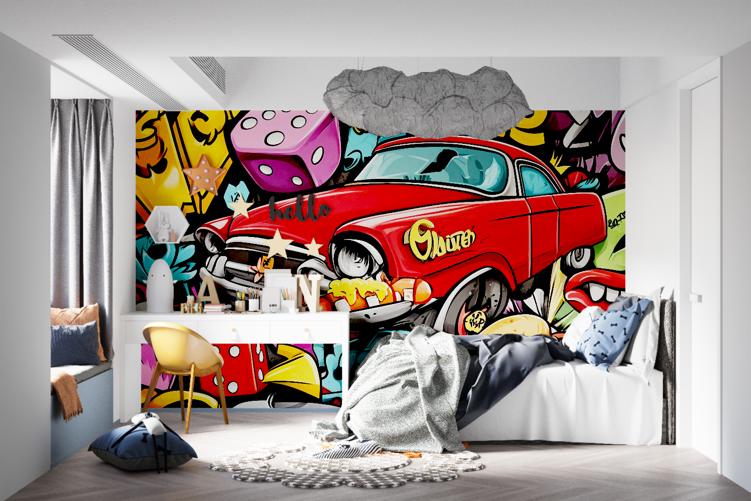 Vintage Car Graffiti Wallpaper | Murals Wallpaper