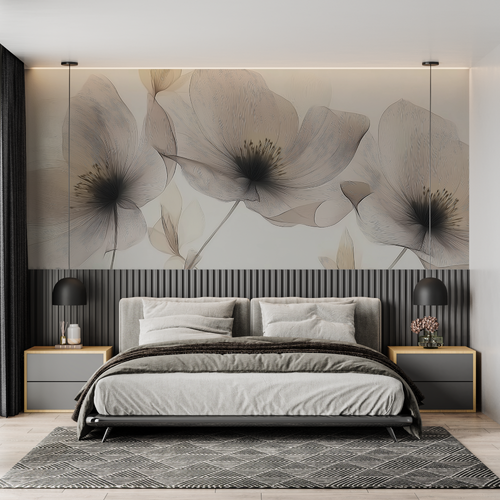 Design flowers outlines mural w...er chambre adulte tendance