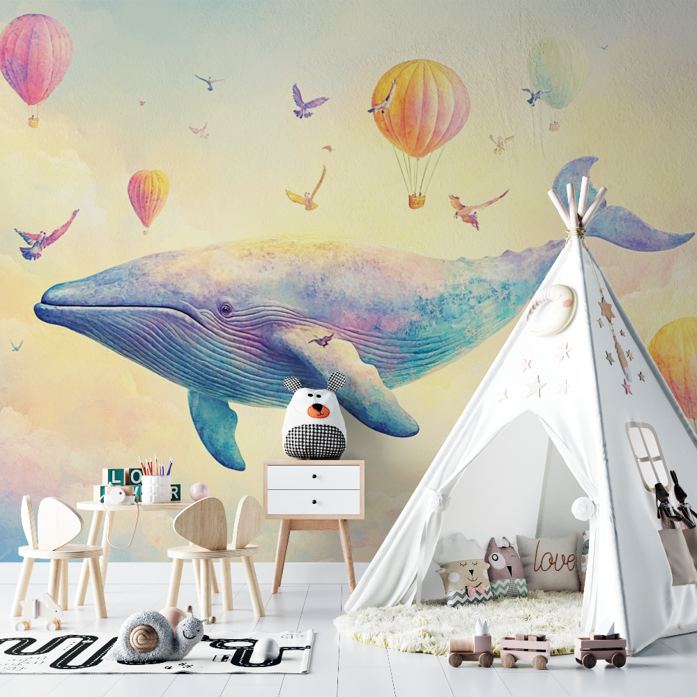 Whale and Hot Air Balloon Wallpaper | Murals Wallpaper