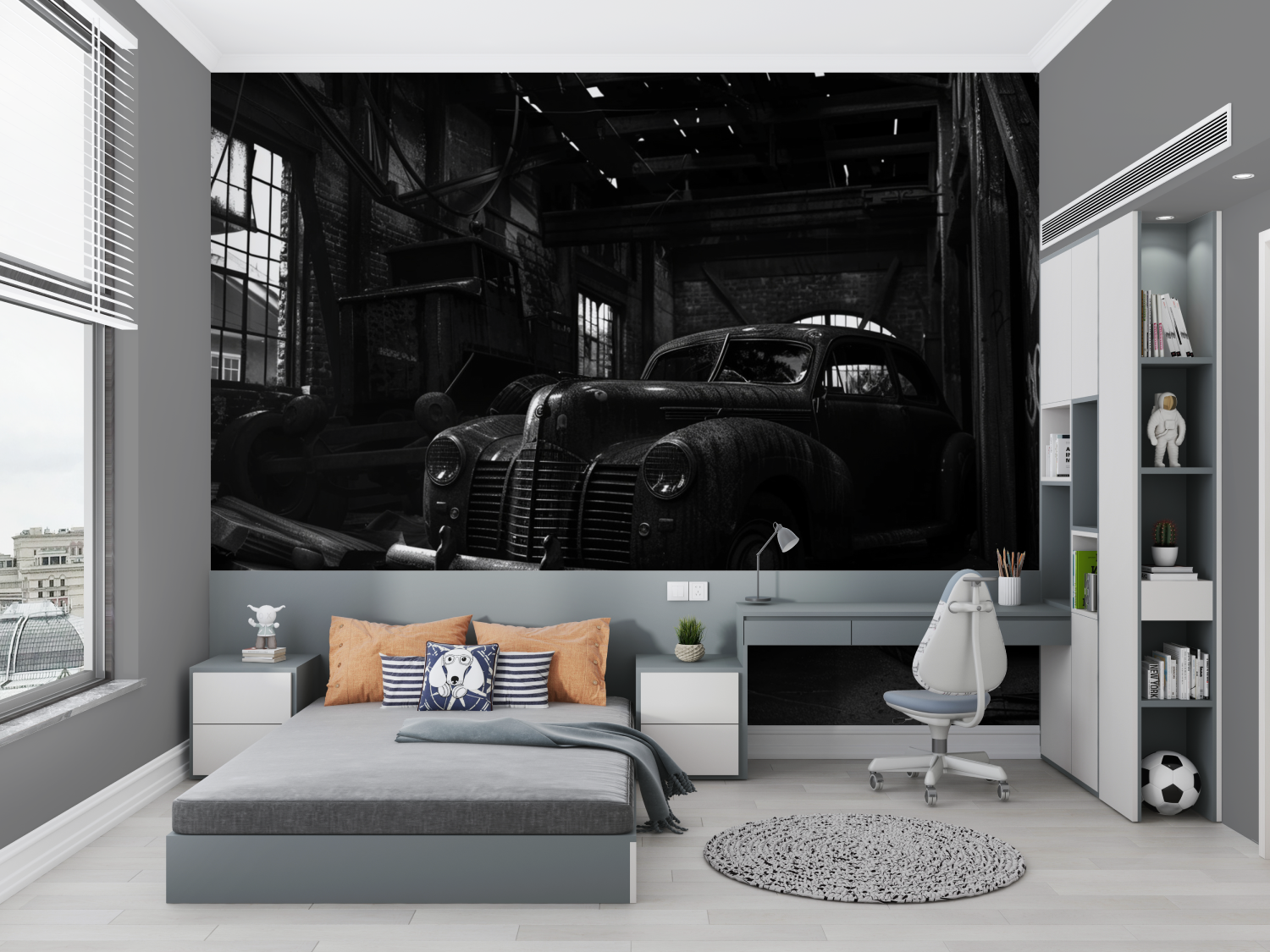 Vintage Black and White Car Wallpaper | Murals Wallpaper