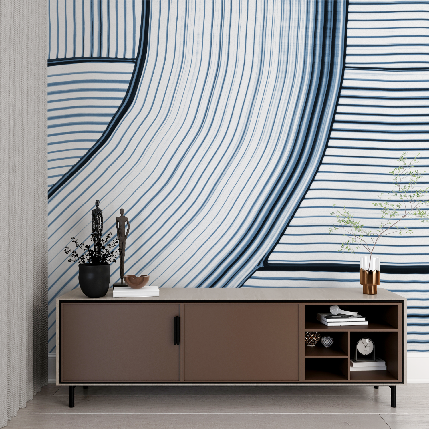 Tapete mit blauem Wellenmuster | Wandtapete