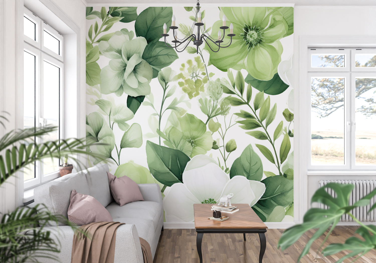 Papier Peint Fleurs Vertes - Tapisserie