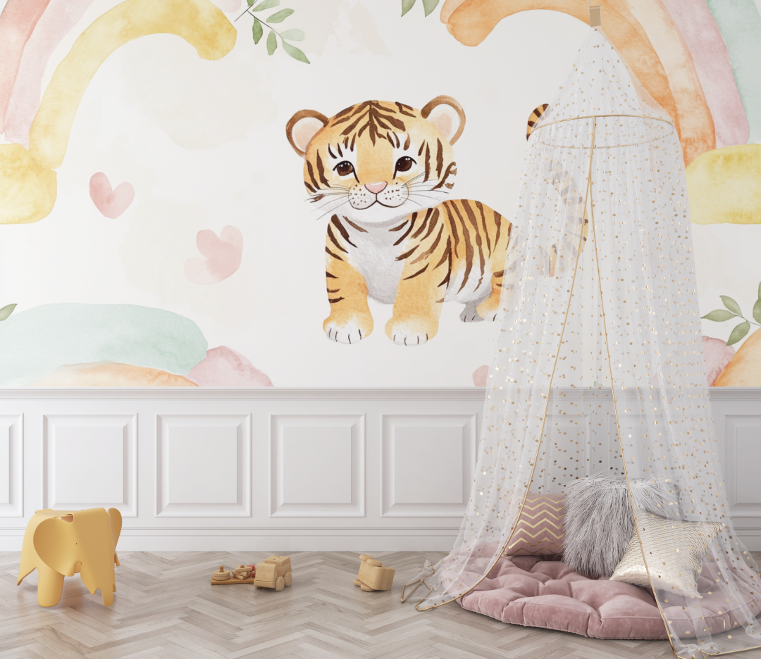 Pastel Tiger and Rainbow Wallpaper | Murals Wallpaper