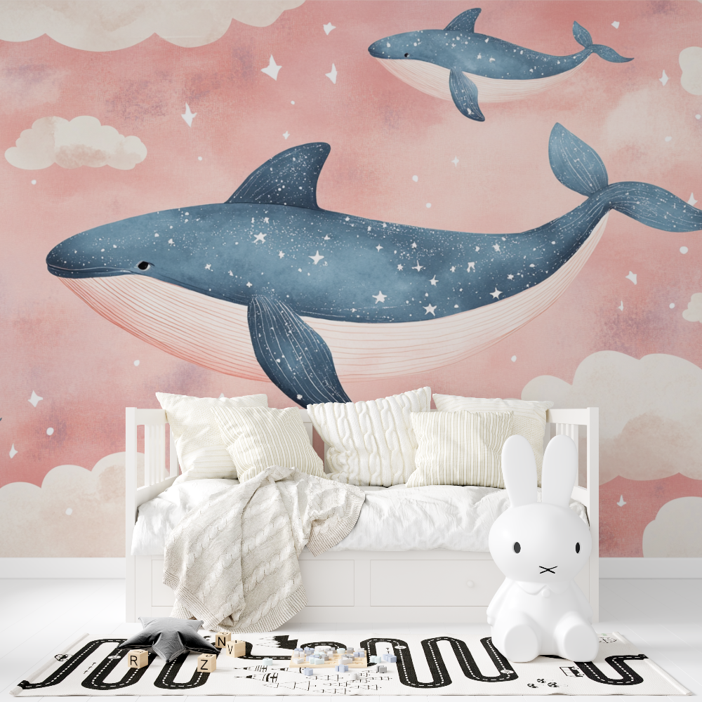 Classic Girl Wallpaper Pink Clouds and Whale | Murals Wallpaper