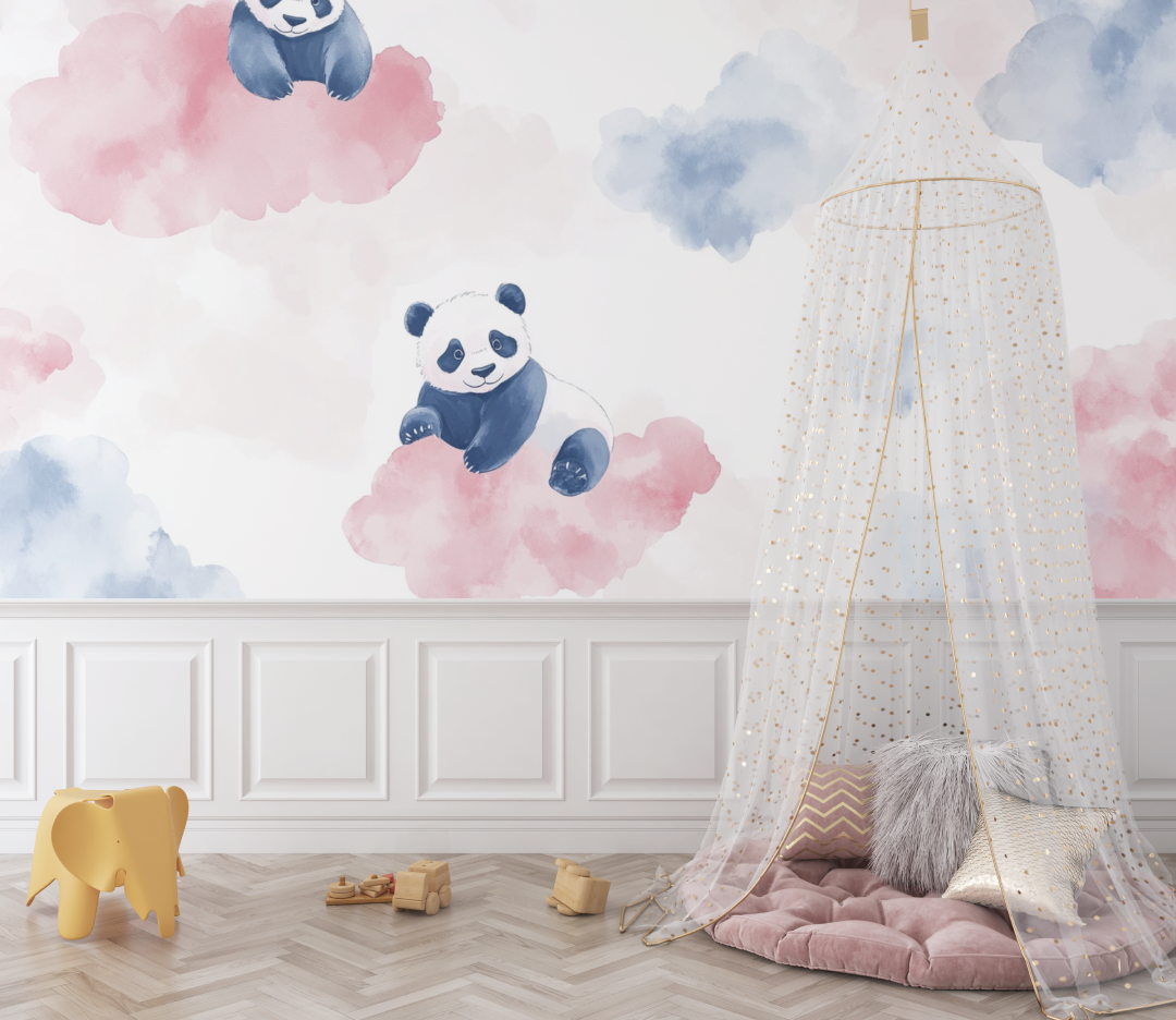 Pastel Panda and Clouds Wallpaper | Murals Wallpaper