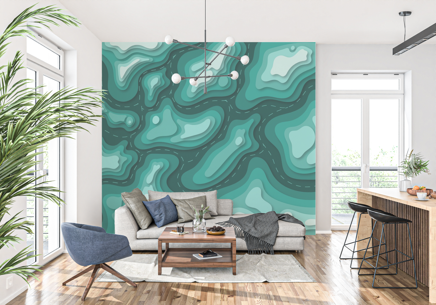 Abstract Teal Blue Wallpaper | Murals Wallpaper