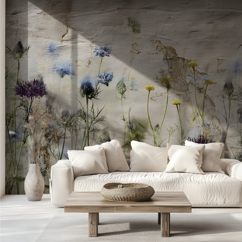 Vintage flores coloridas mural papel pintado canape tendance
