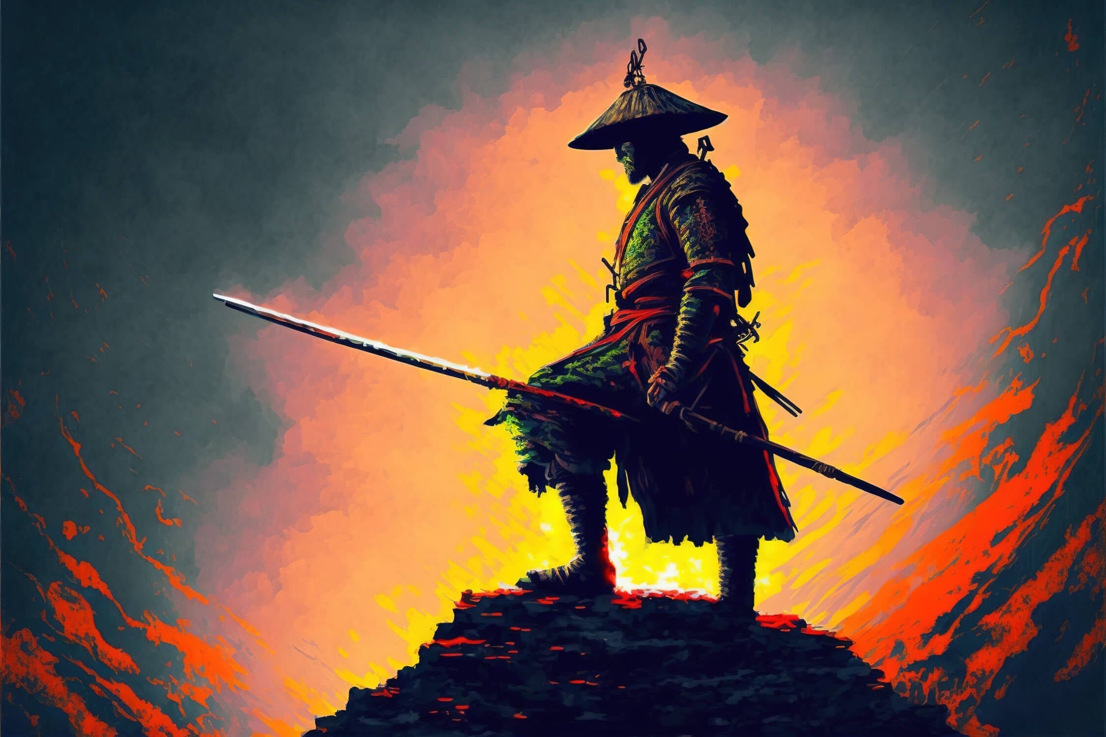 Samurai Orange Glow Wallpaper | Murals Wallpaper