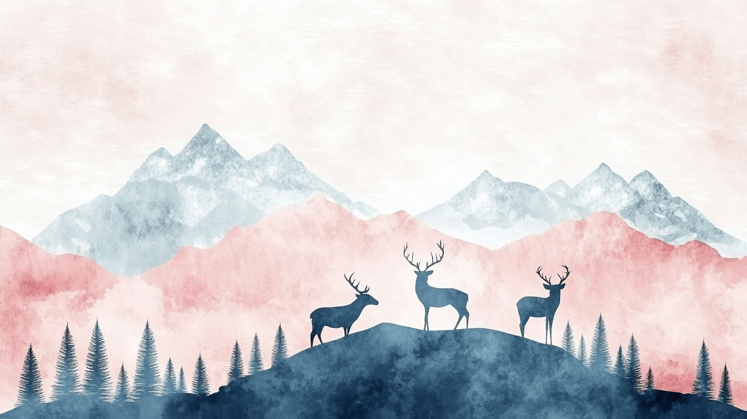 Classic Girl Wallpaper Deer and Mountain Design | Murals Wallpaper