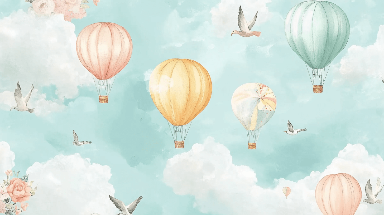 Hot Air Balloon and Flying Birds Wallpaper | Murals Wallpaper