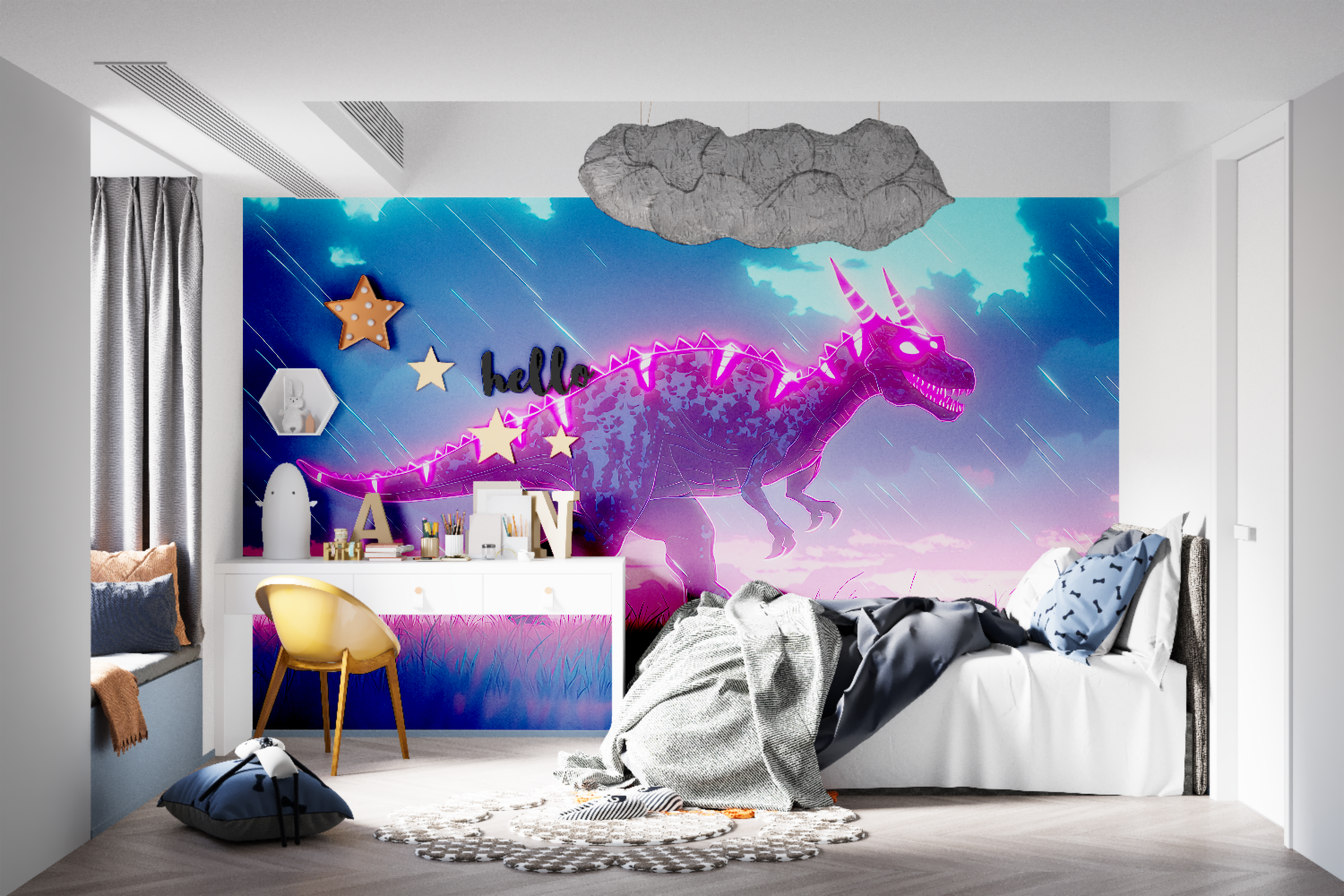 Neon Rosa Dinosaurier Tapete | Wandbilder Tapete