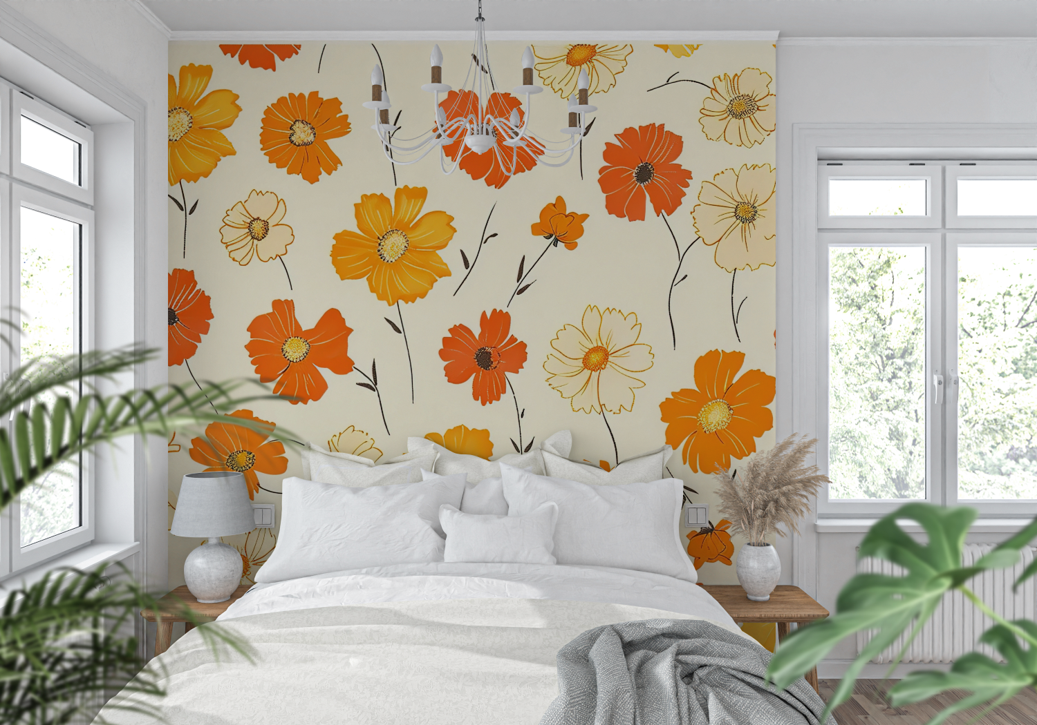 Vintage Orange and White Wallpaper | Murals Wallpaper