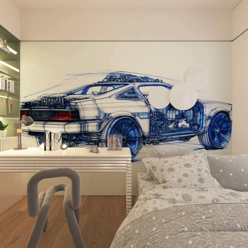 Blue Car Technical Drawing Wallpaper | Murals Wallpaper