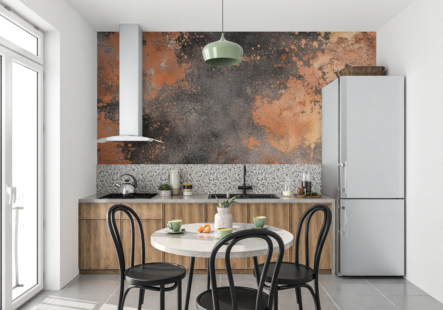 Terrakotta-Papier und sauerstoffgesättigte Küche