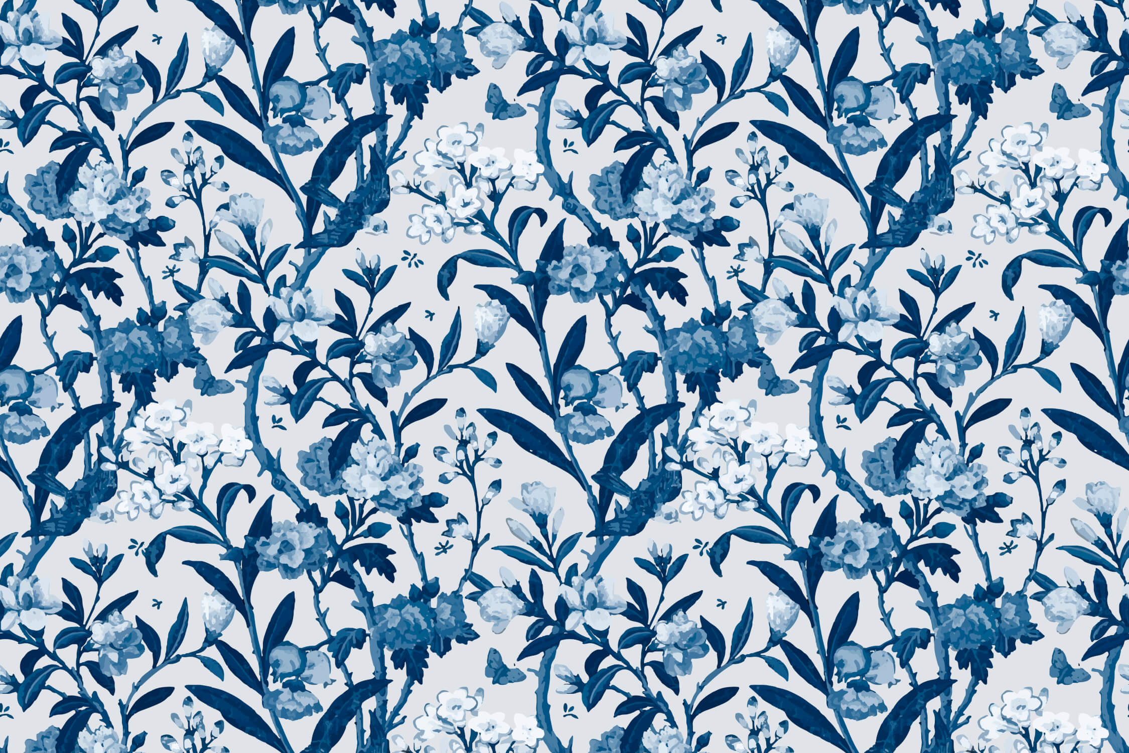 Toile De Jouy Floral Wallpaper Blue | Murals Wallpaper