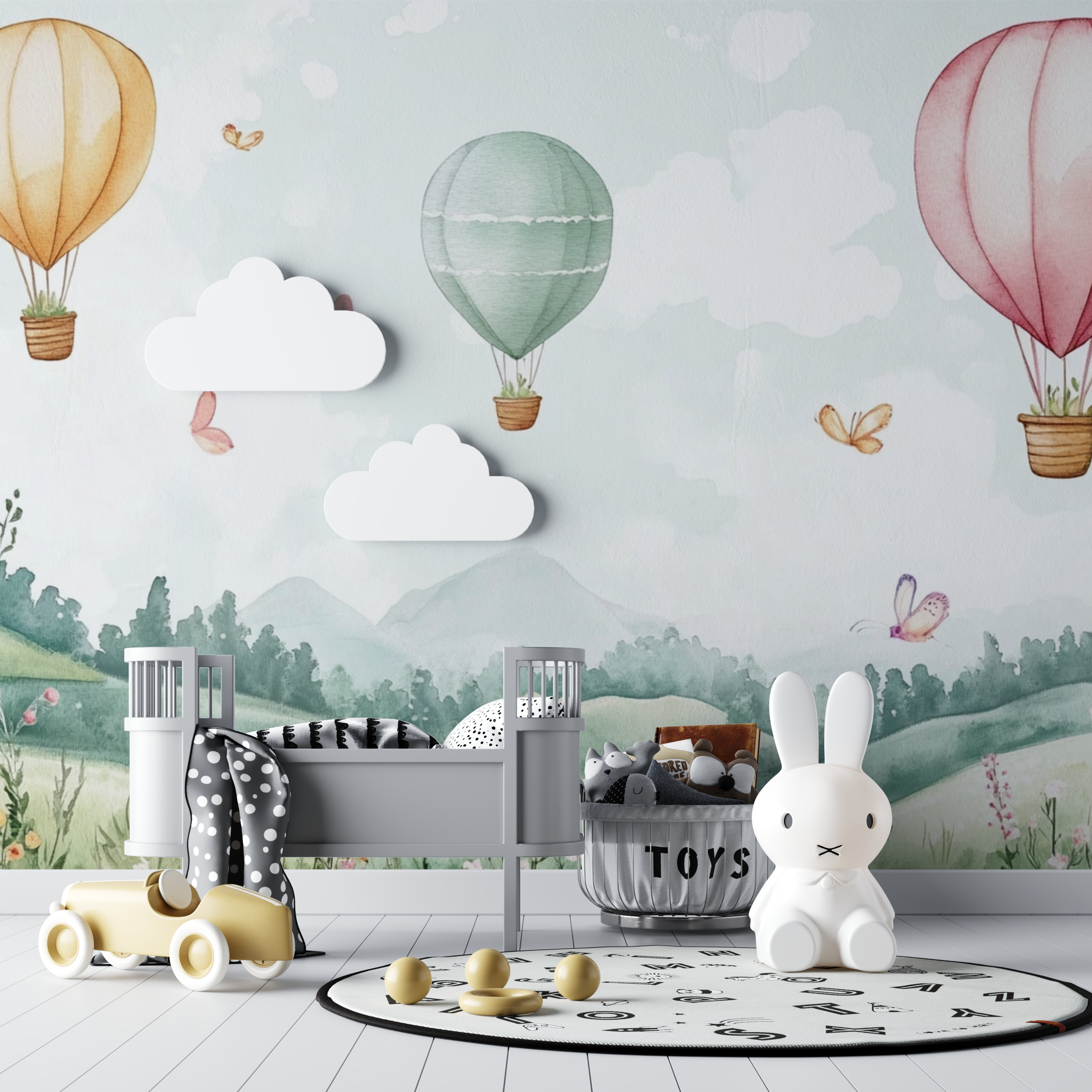 Hot Air Balloon and Countryside Wallpaper | Murals Wallpaper