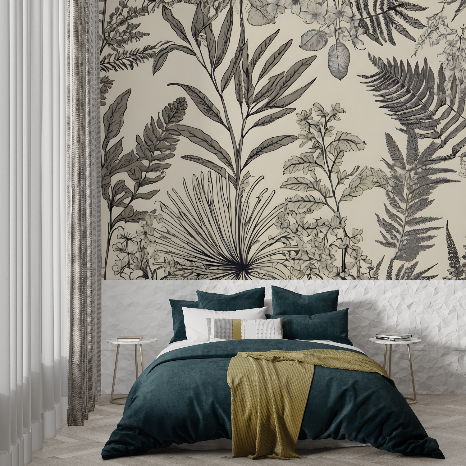 Tropische Blumentapete im Toile-Stil | Wandtapete