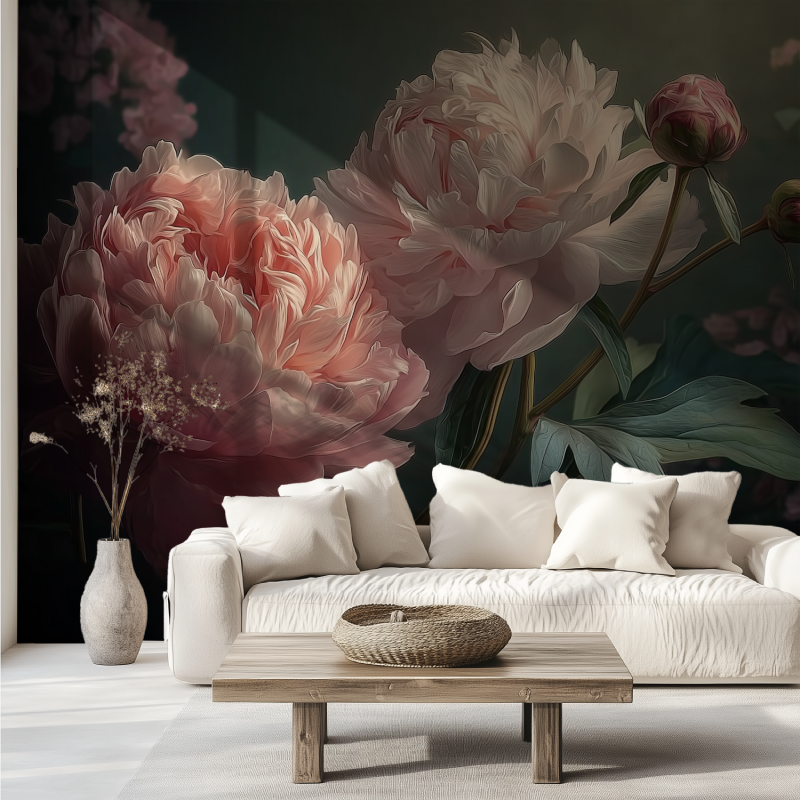 Flor grande fundo preto papel de parede mural canape tendance