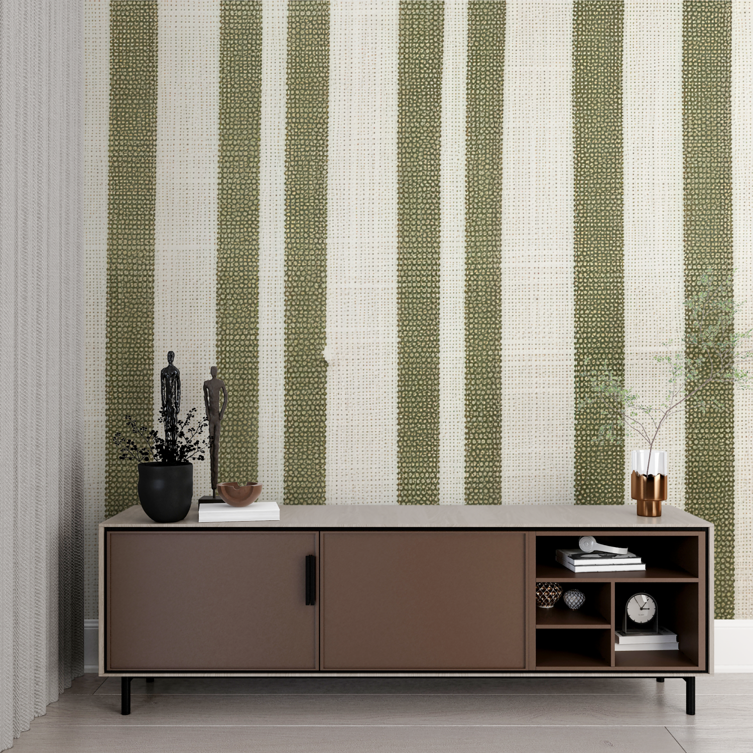 Papier Peint Rayures Vertes - Design