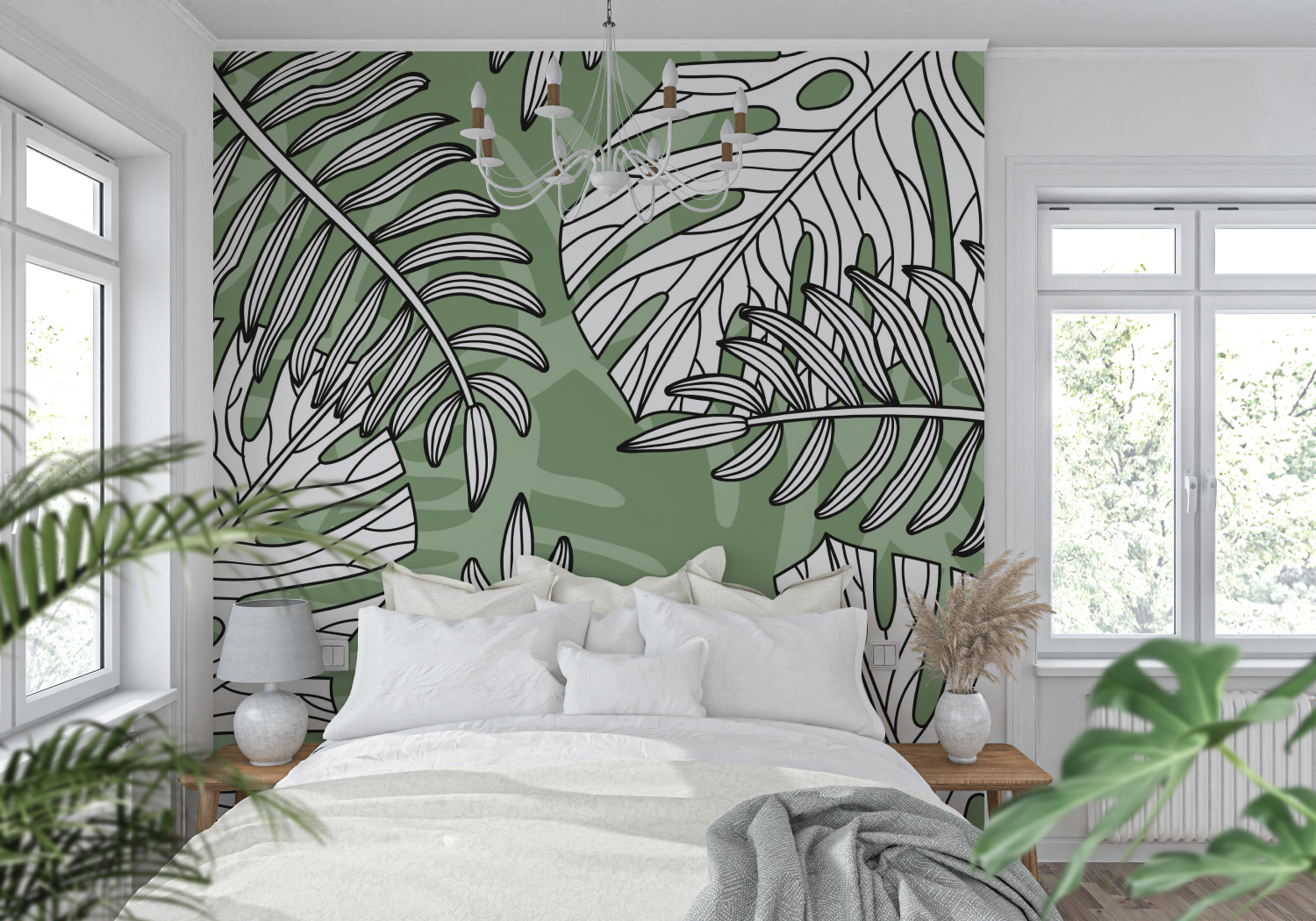 Green and White Jungle Wallpaper | Murals Wallpaper