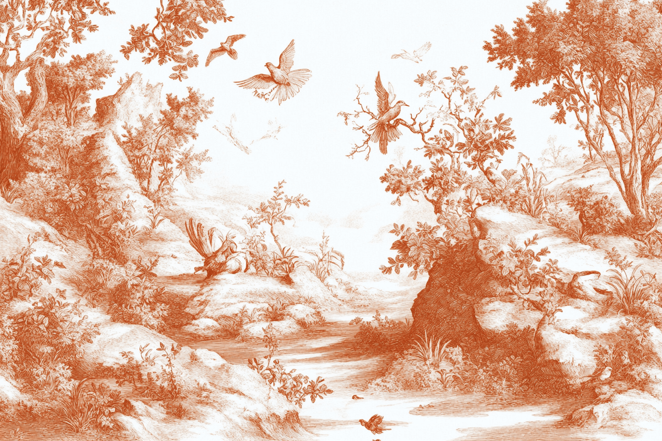 Terracotta Toile de Jouy Trend Wallpaper | Murals Wallpaper