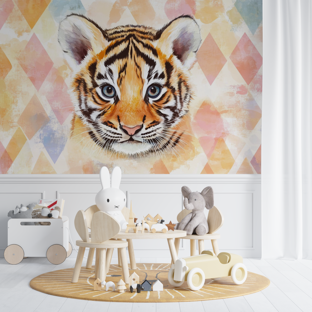 Tiger and Geometric Pattern Wallpaper | Murals Wallpaper