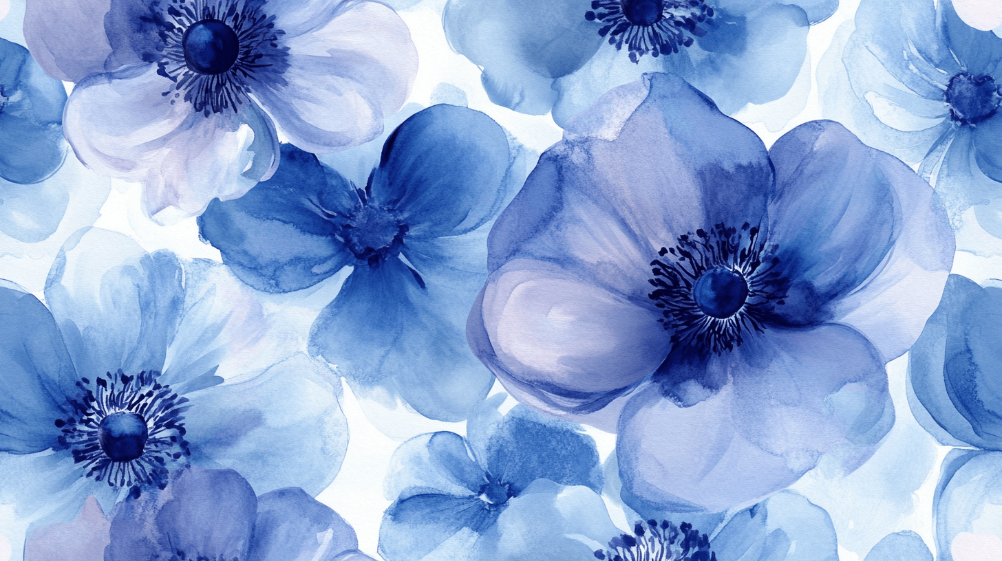 Majestic Blue Floral Watercolor Wallpaper | Murals Wallpaper