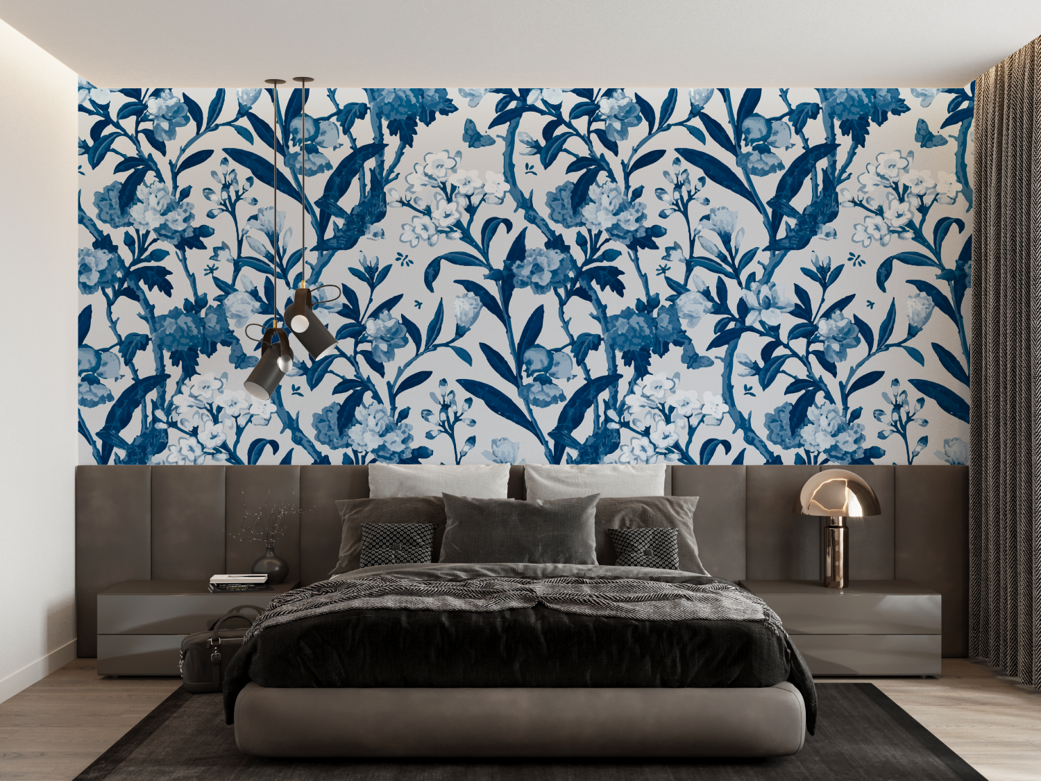 Toile De Jouy Floral Wallpaper Blue | Murals Wallpaper