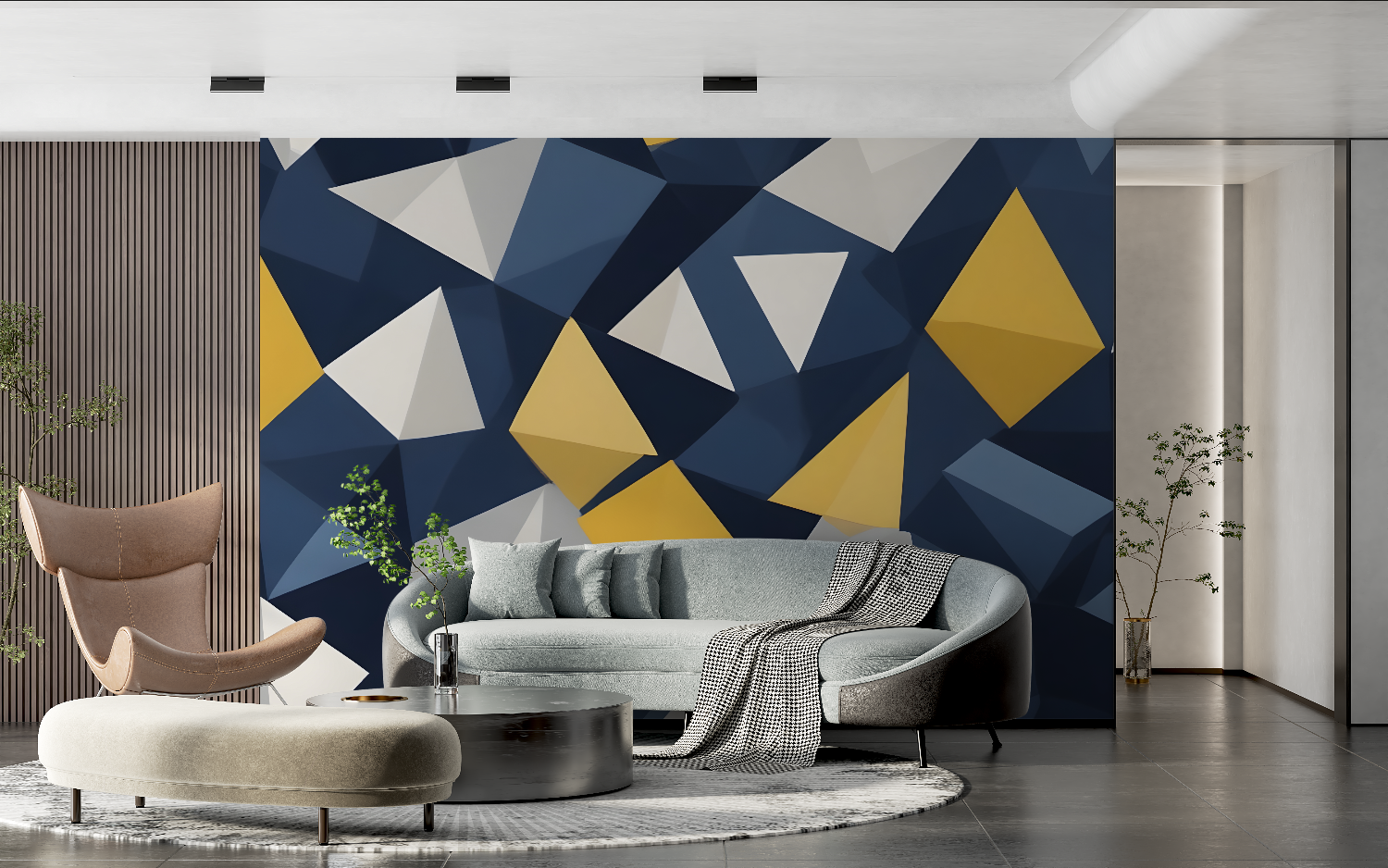 Papier Peint Triangle Bleu Jaune – Panorama-Wandbild