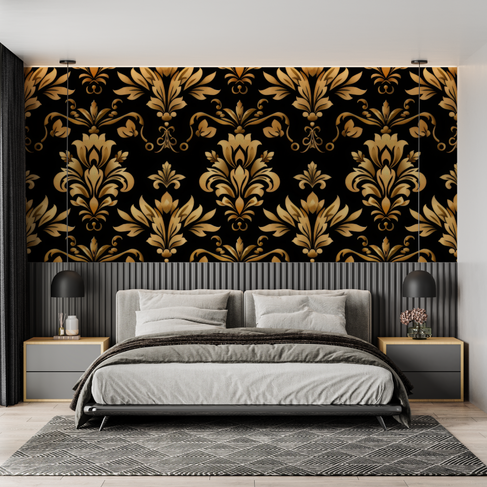 Schwarz und Gold Barock Tapete | Wandbilder Tapete
