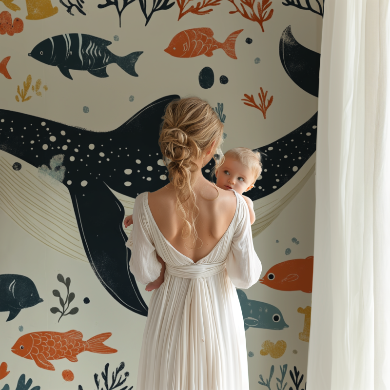 Beige Whale Fish Marine Wallpaper | Murals Wallpaper