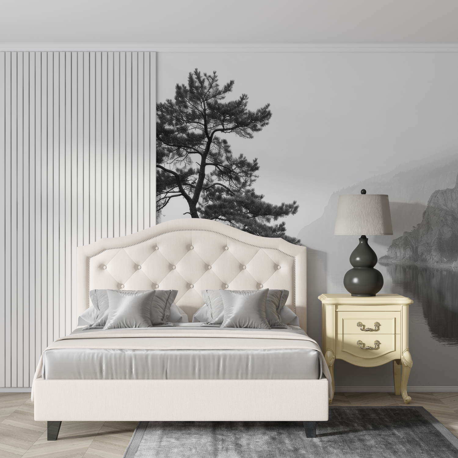 Gray and White Photomural Wallpaper | Murals Wallpaper