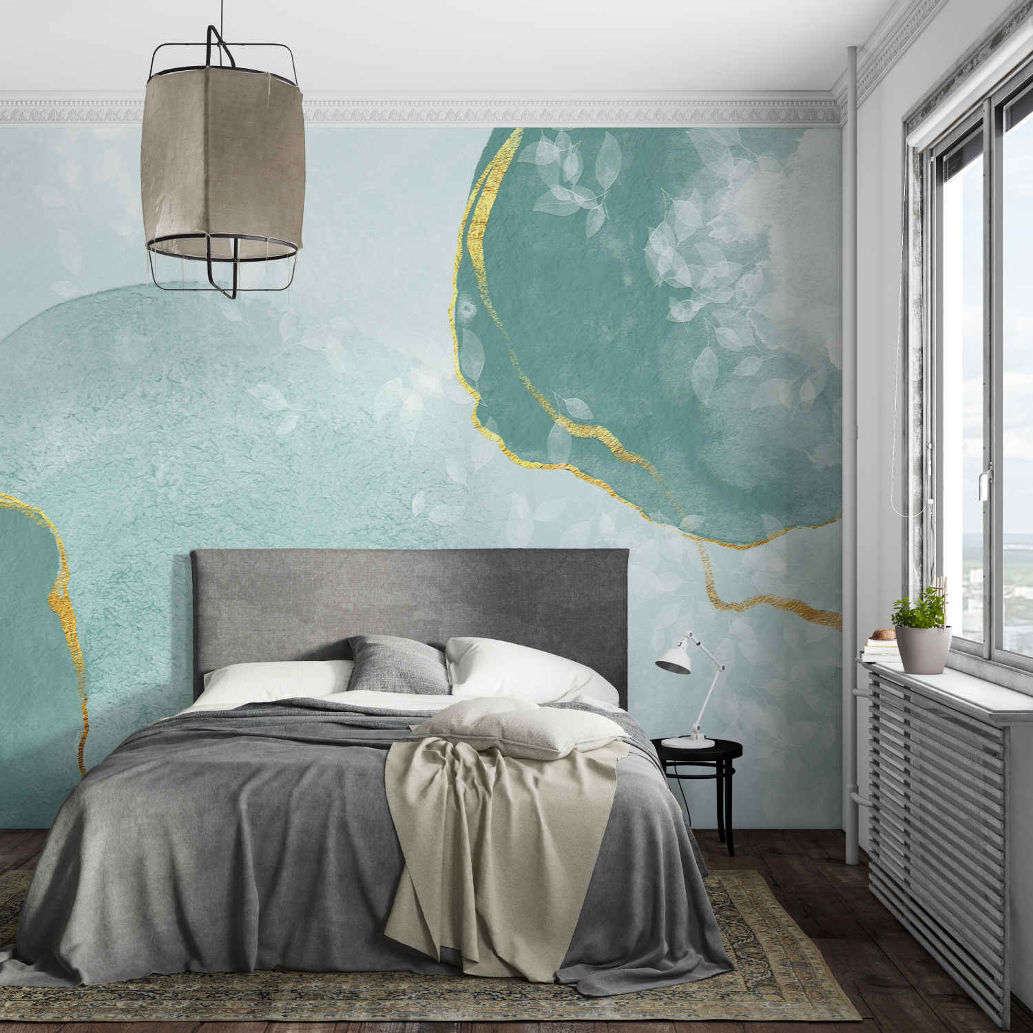 Aqua Green and Gold Wallpaper | Murals Wallpaper