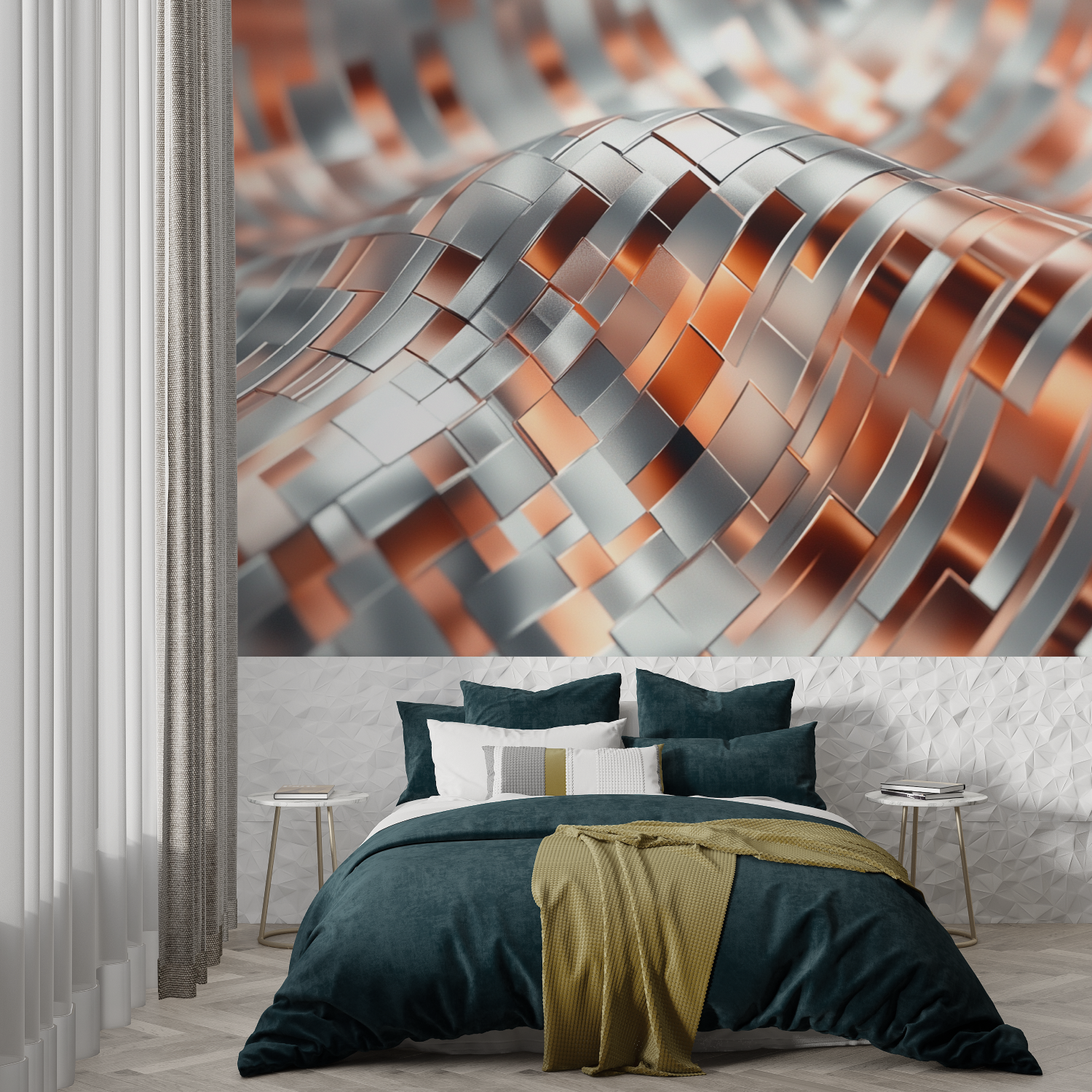 Modern Terracotta and Silver Wallpaper | Murals Wallpaper