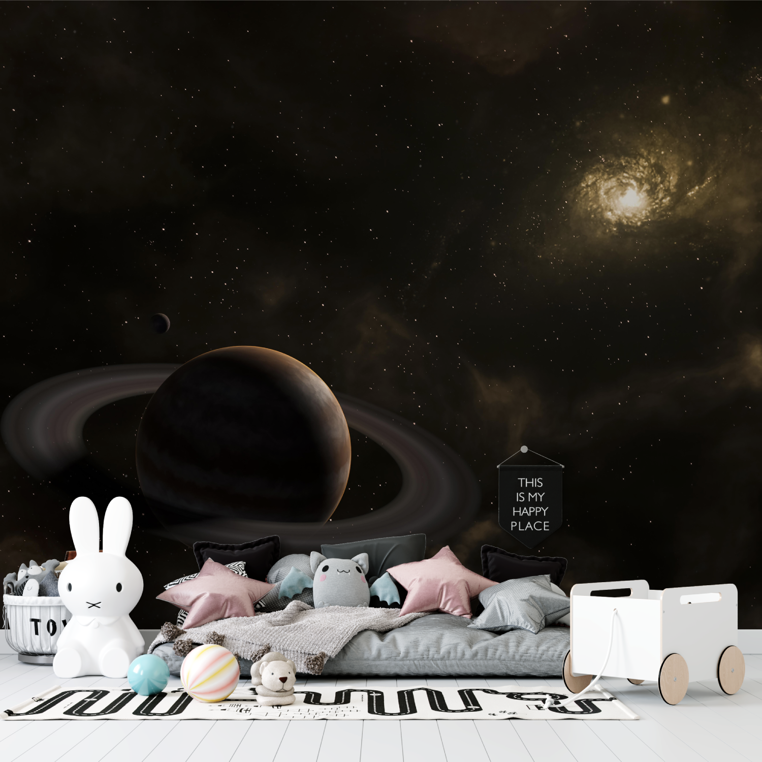 Weltraum-Hintergrundbild Mond Saturn | Wandbilder