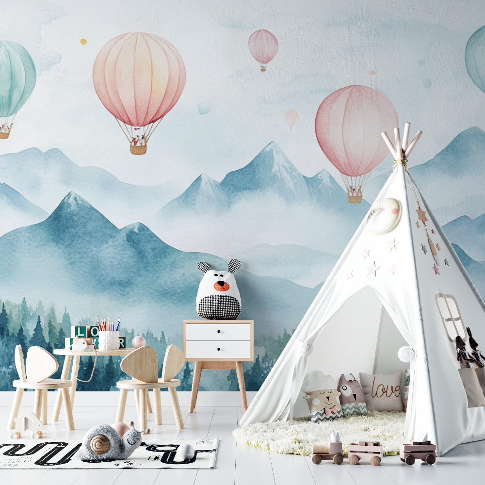 Hot Air Balloon and Soft Mountains Wallpaper | Murals Wallpaper