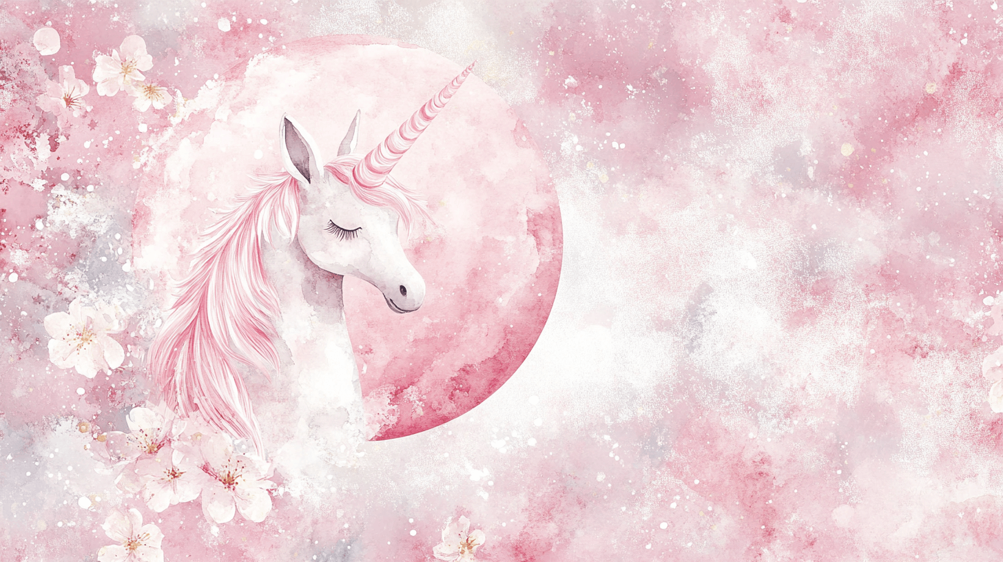 Unicorn Decor Wallpaper for Teen Room Pink Moon | Murals Wallpaper