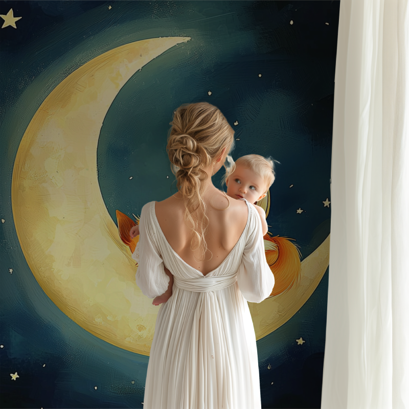 Dunkelblaues schlafender Fuchs-Wandbild | Murals Wallpaper